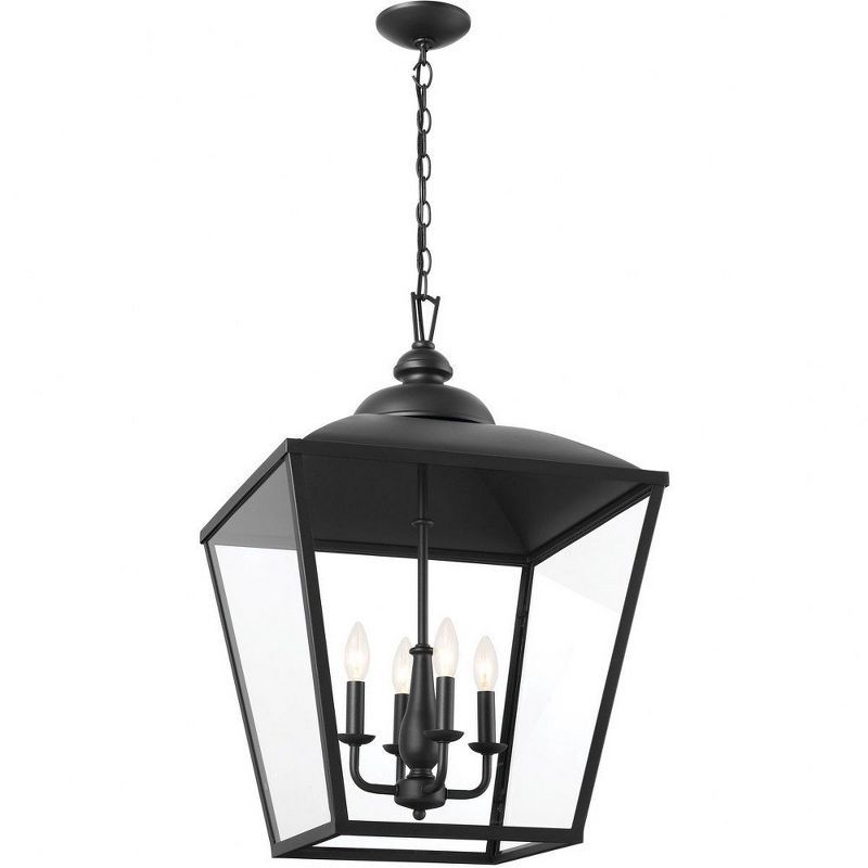 Textured Black 4-Light Lantern Pendant with Glass Panels