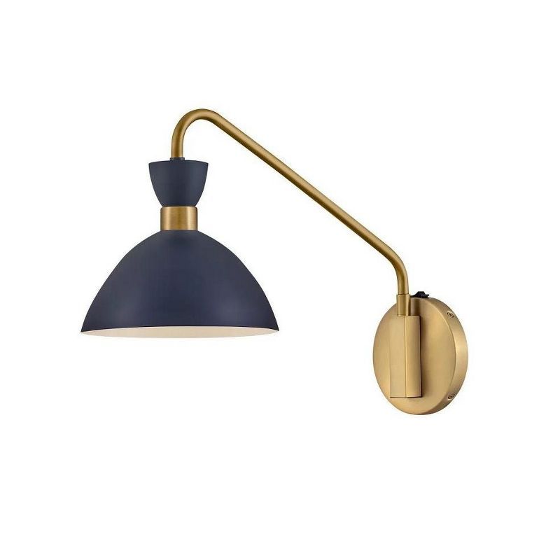 Simon Mid-Century Modern Matte Navy & Heritage Brass Adjustable Sconce