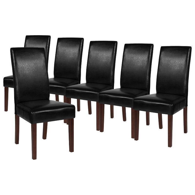 Set of 6 Black LeatherSoft Parsons Dining Chairs with Mahogany Legs