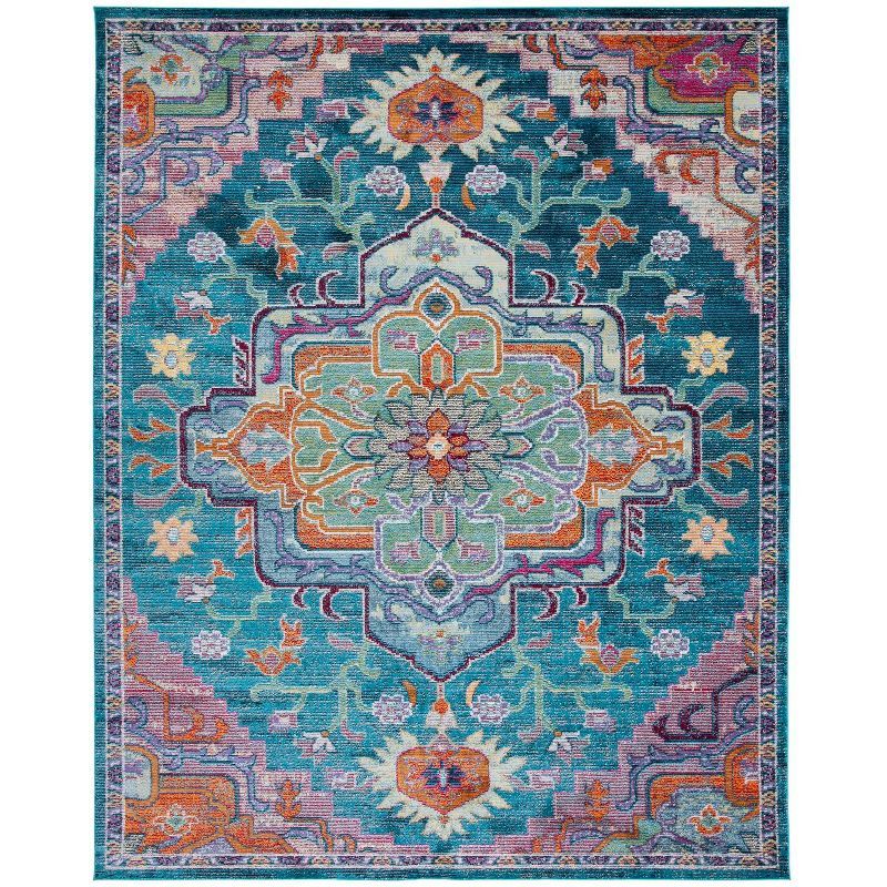Reversible Teal & Rose Floral Synthetic Area Rug, 8' x 10'