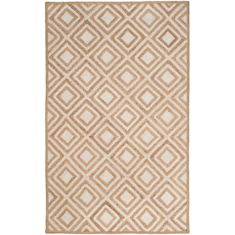 Ivory and Natural Diamond Pattern Jute Area Rug, 5' x 8'