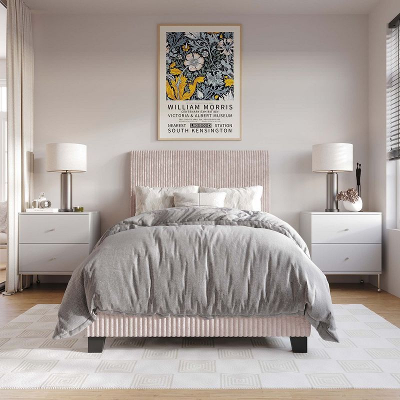 Light Pink Velvet Twin Upholstered Bed with Headboard and Drawer