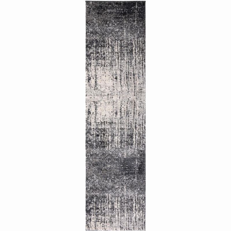 Black and Gray Abstract Shag Reversible Rug, 27" x 8"