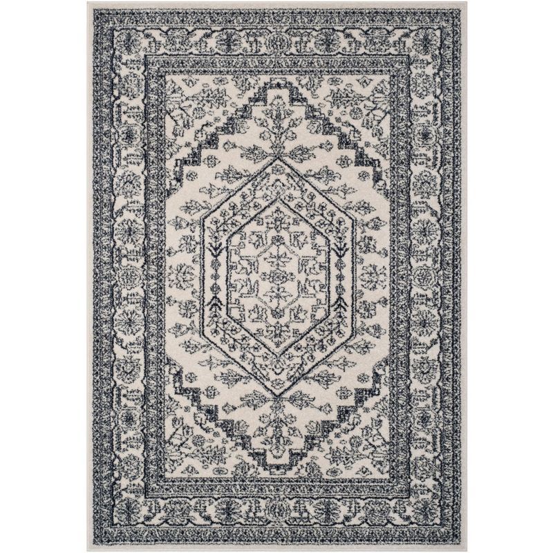 Navy and Ivory Hand-knotted Synthetic Circle Area Rug