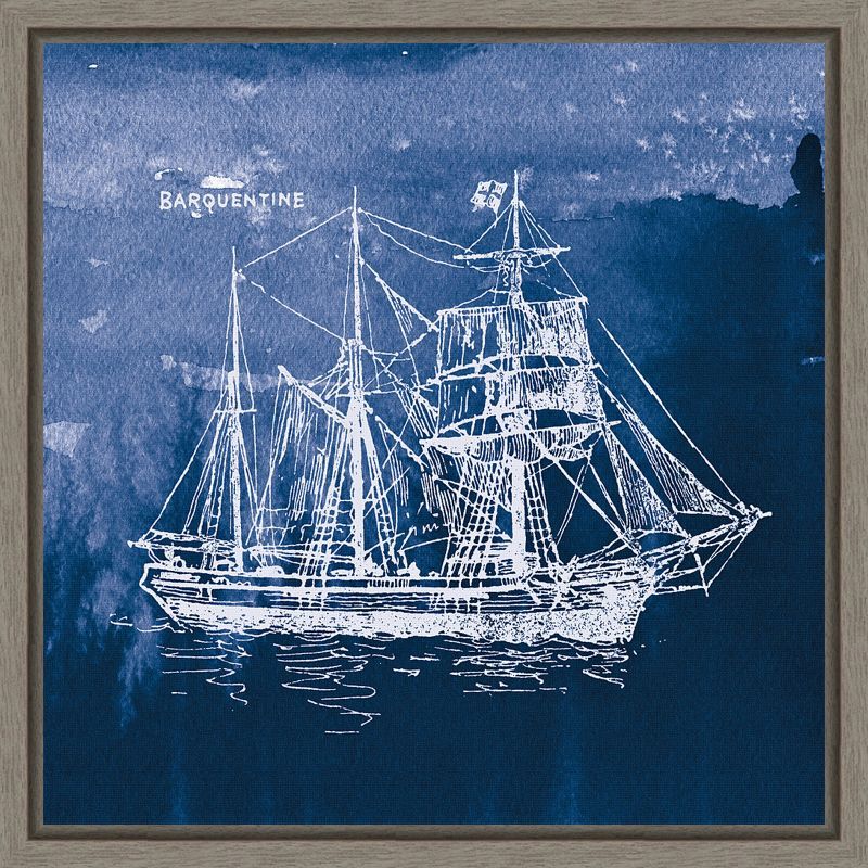 Indigo Sailing Ships Framed Canvas Wall Art