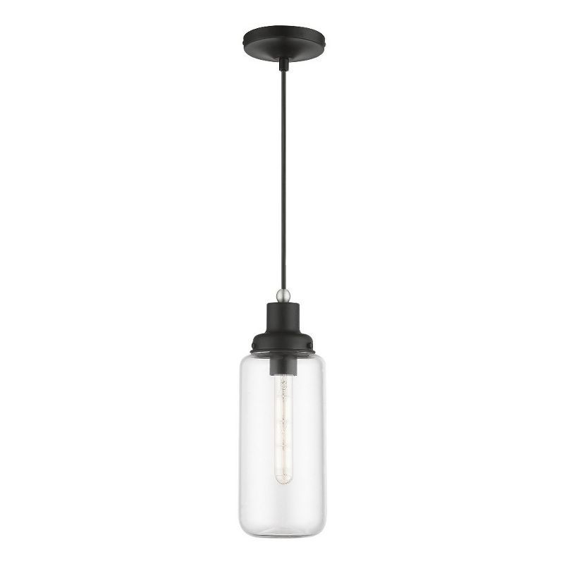 Black and Brushed Nickel Mini Pendant with Clear Glass Shade