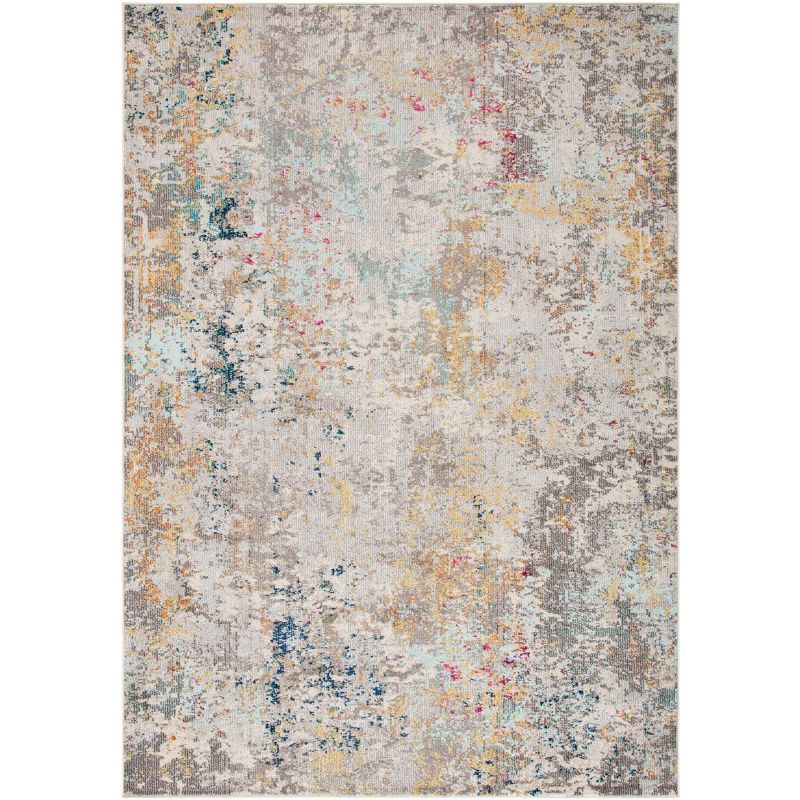 Grey and Gold Round Hand-knotted Synthetic Area Rug