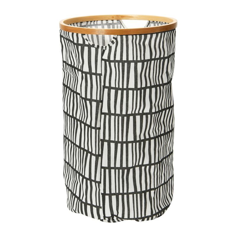 Black and White Bamboo Rimmed Collapsible Laundry Hamper