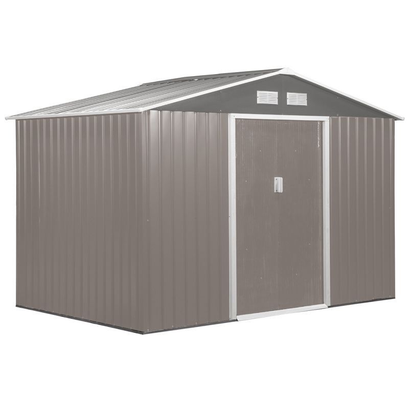 Gray Metal Outdoor Storage Shed Kit with Vents and Sliding Doors