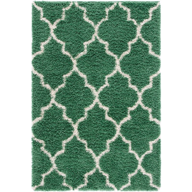 Green and Ivory Rectangular Shag Area Rug