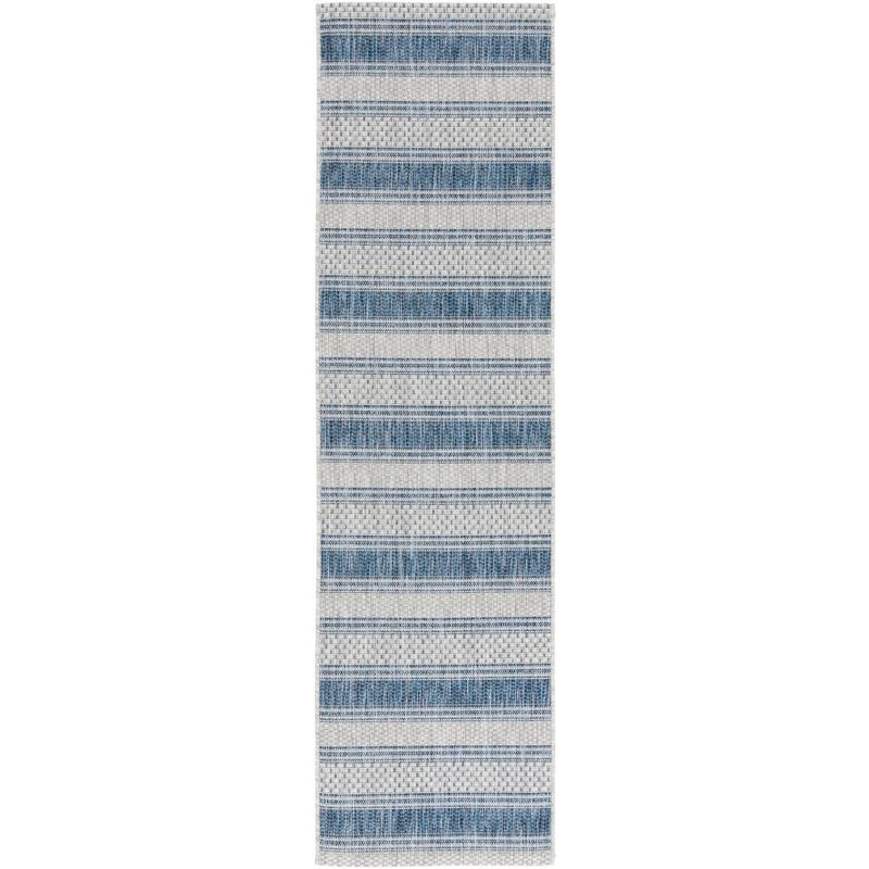 Gray and Navy Striped Indoor/Outdoor Runner Rug