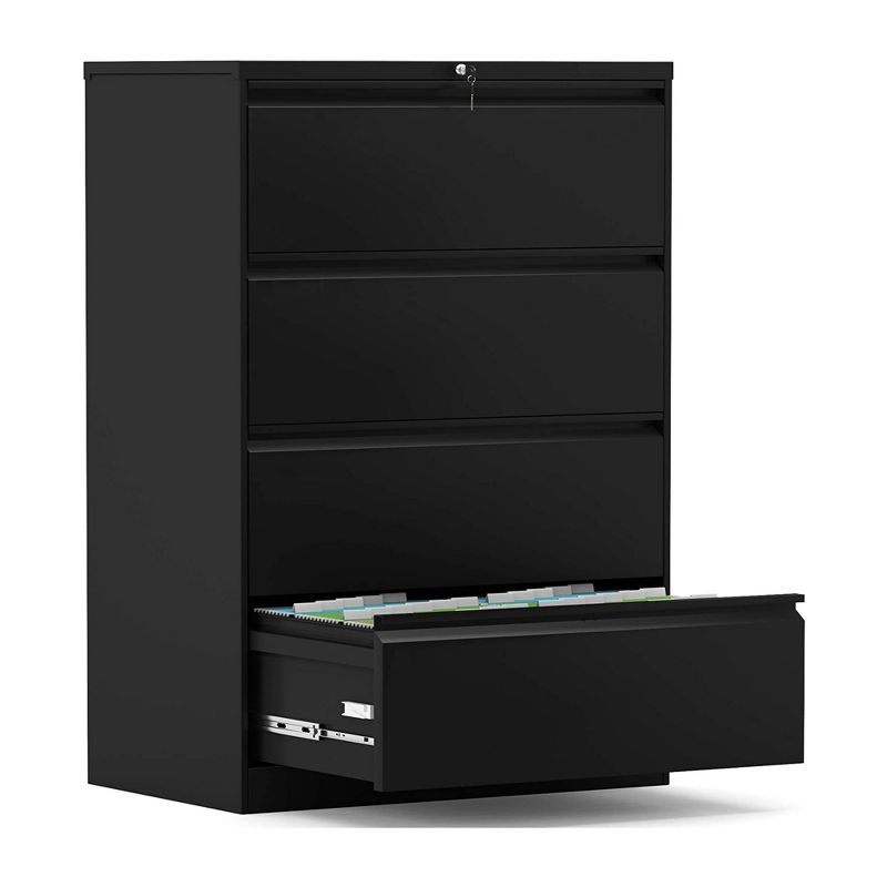 Black Lockable 4-Drawer Lateral Filing Cabinet