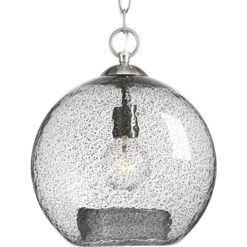 Malbec Brushed Nickel 14" Globe Pendant with Clear Textured Glass