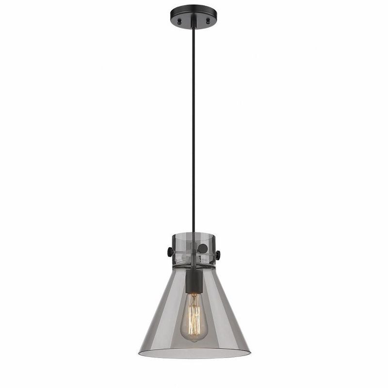 Newton Cone Matte Black and Plated Smoke Glass Pendant Light