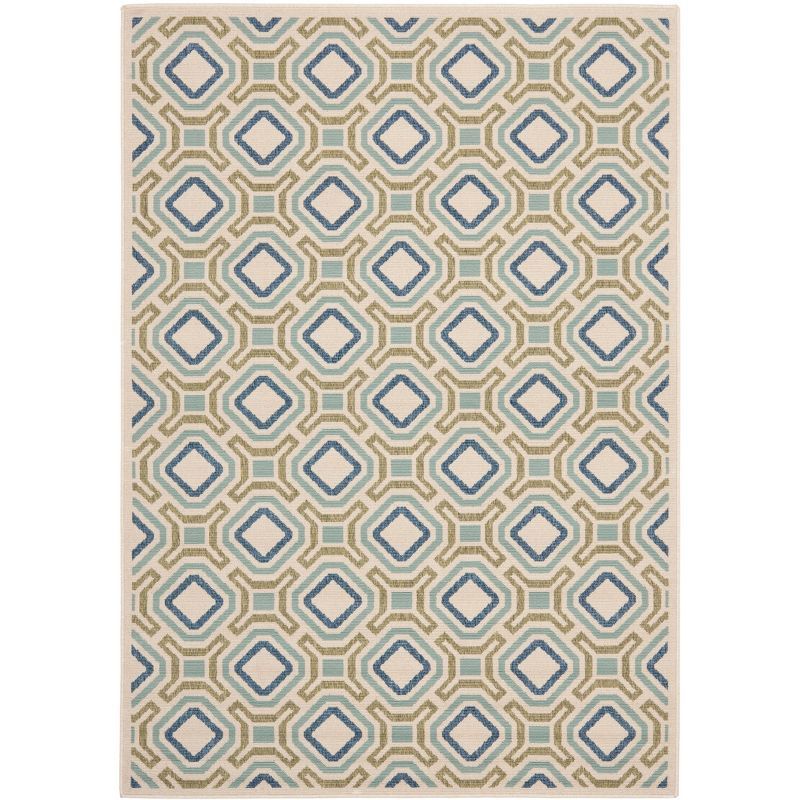 Cream & Green Rectangular Easy-Care Synthetic Area Rug