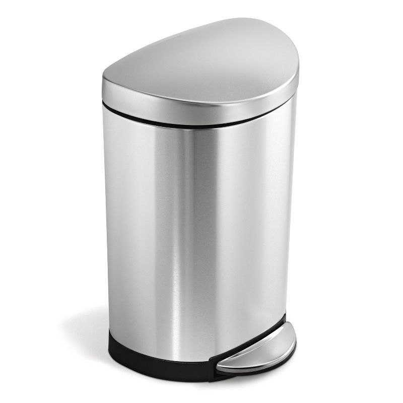 Brushed Stainless Steel Semi-Round Step Trash Can 2.6 Gallon