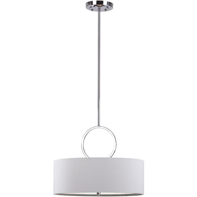 Debonair Chrome Drum Pendant Light with White Linen Shade