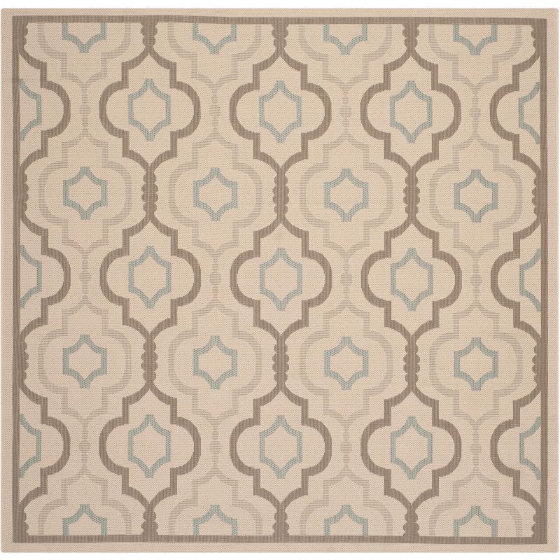 Beige and Aqua Geometric Square Indoor/Outdoor Area Rug