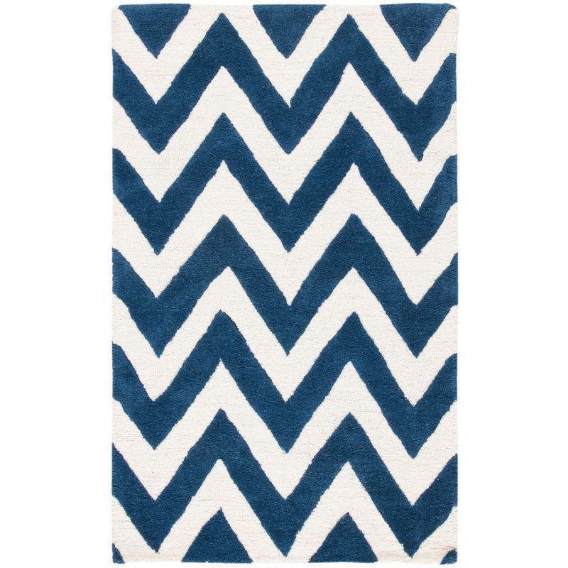 Navy and Ivory Hand-Tufted Wool Rectangular Rug, 3' x 5'