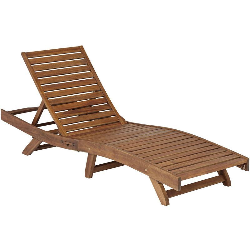 Natural Wood Adjustable Outdoor Lounger Chair with Arms