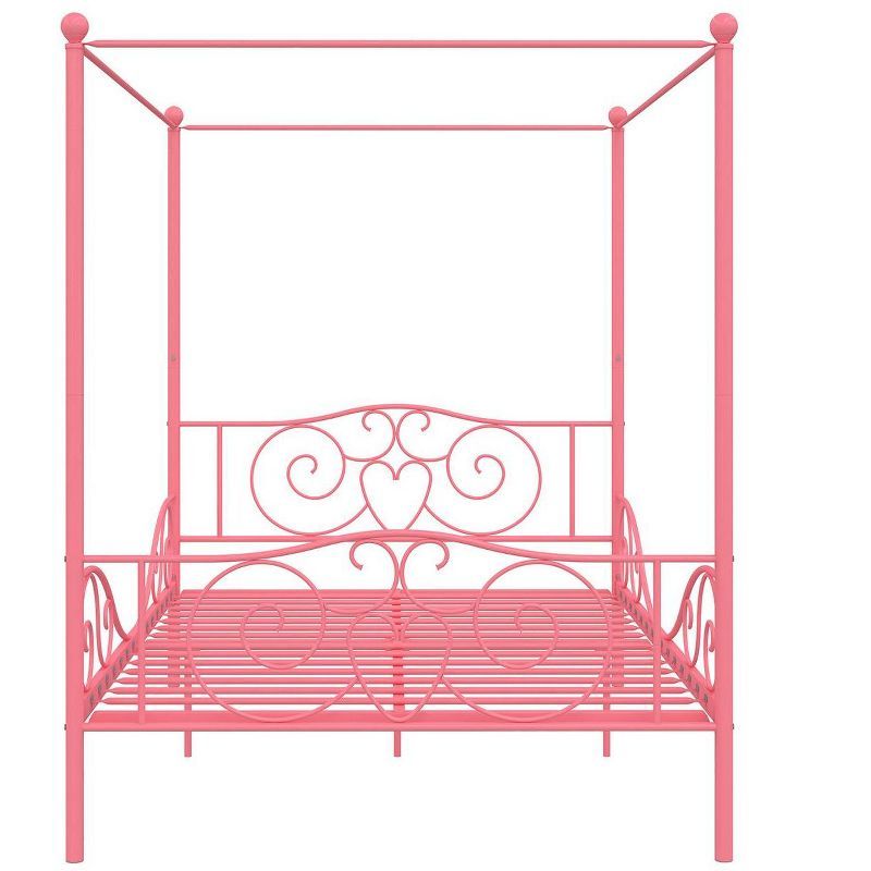 Full Pink Metal Canopy Princess Bed with Drawer