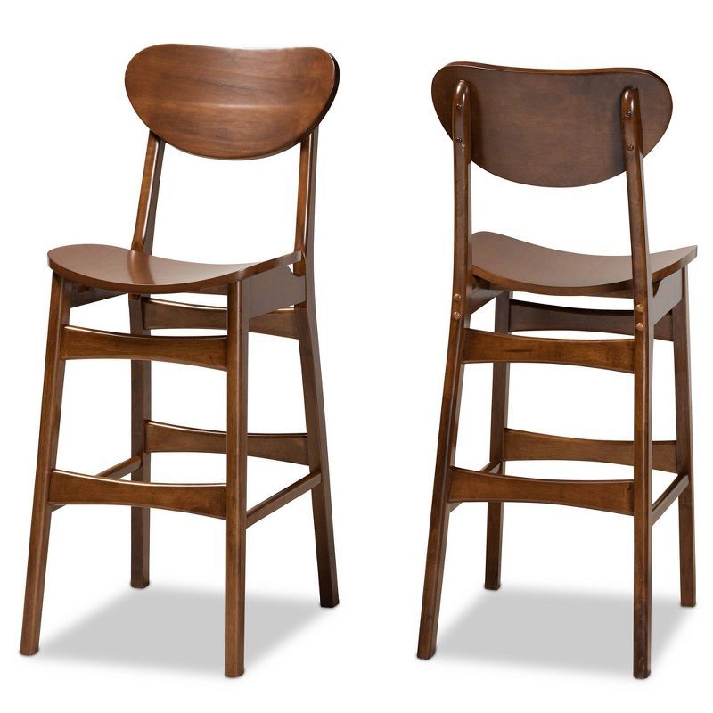 Katya Walnut Brown Adjustable Wood Bar Stool Set