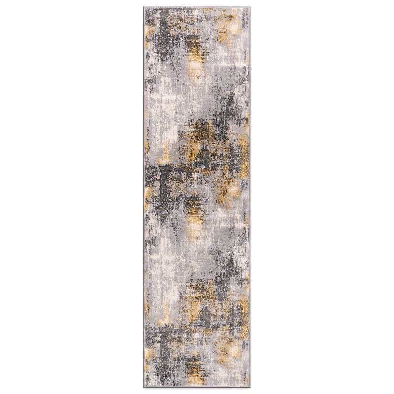 Yellow and Gray Abstract Synthetic Runner Rug 2' x 7'