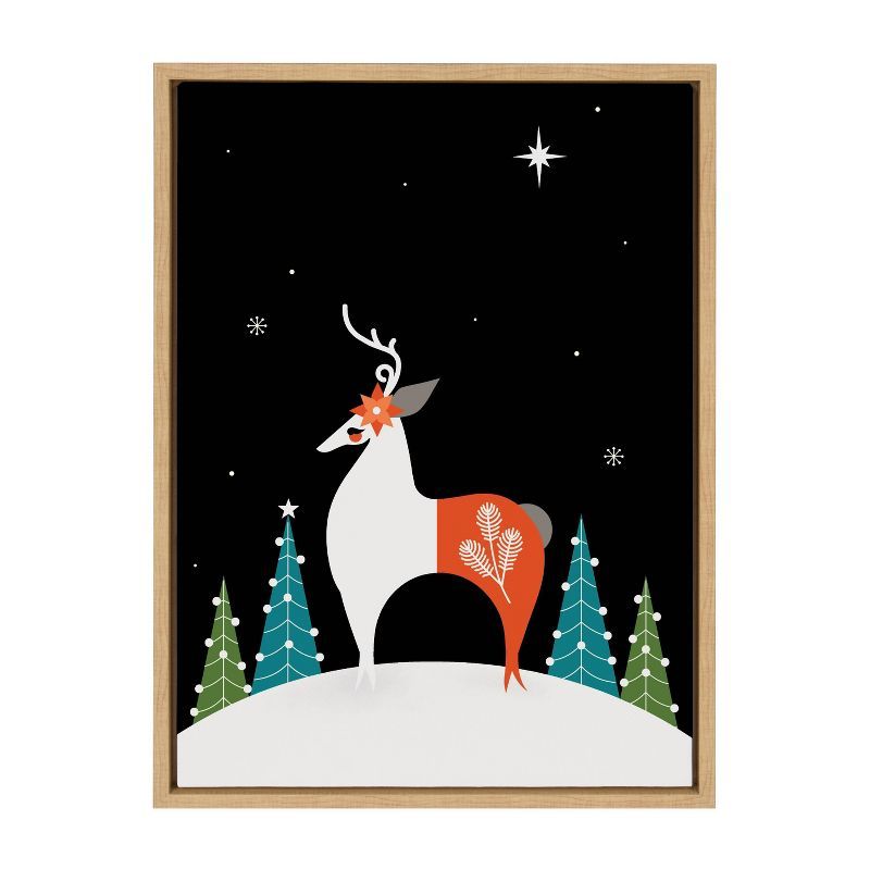 Season's Greetings Reindeer Framed Canvas Wall Art