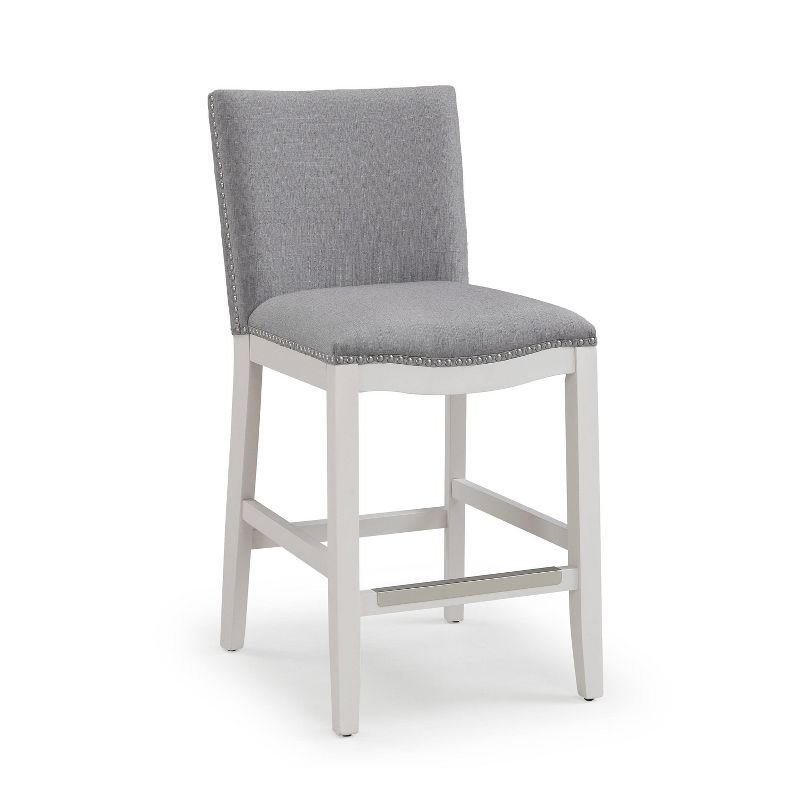 Gray Upholstered Counter Height Barstool with Nailhead Trim