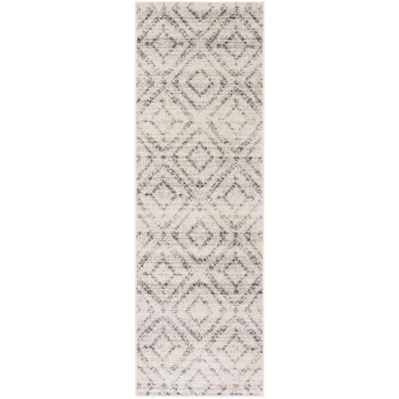 Light Grey and Grey Geometric Synthetic Runner Rug