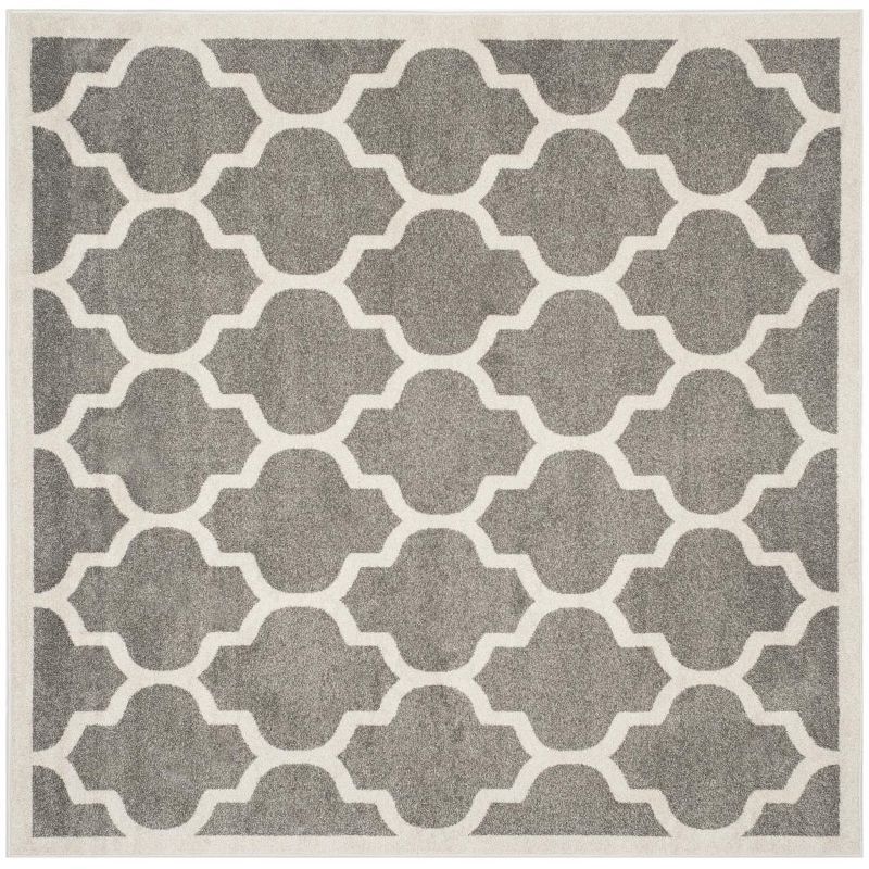 Reversible Dark Grey & Beige Geometric Square Rug - 7' x 7'