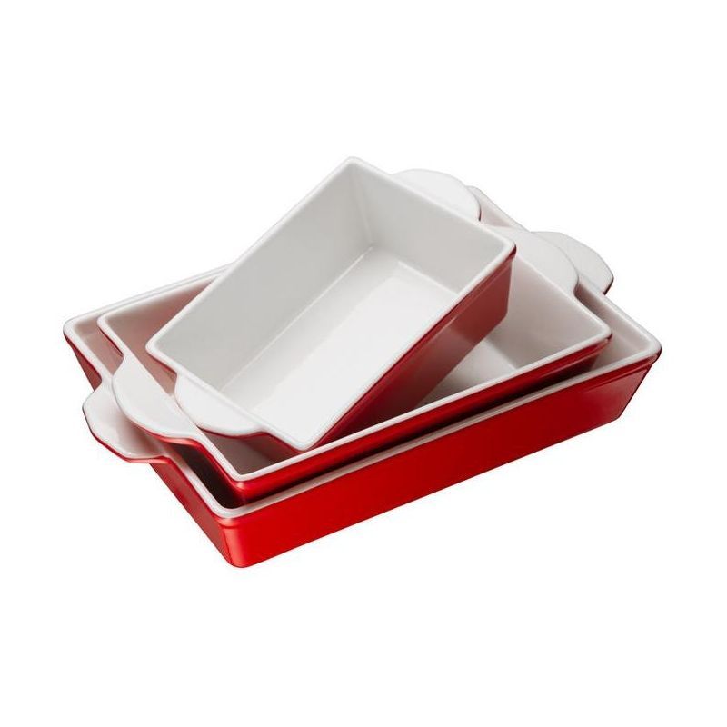 Cherry Red Ceramic Rectangular Baking Dishes Set of 3