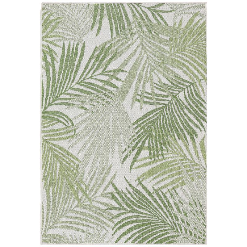 Verdant Tropical Illusions Light Green Leaf Pattern 5' x 7' Outdoor Rug