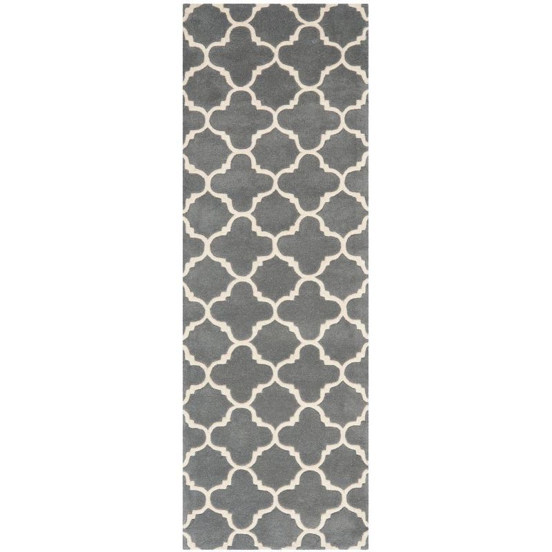 Hand-Tufted Dark Grey and Ivory Wool Runner Rug