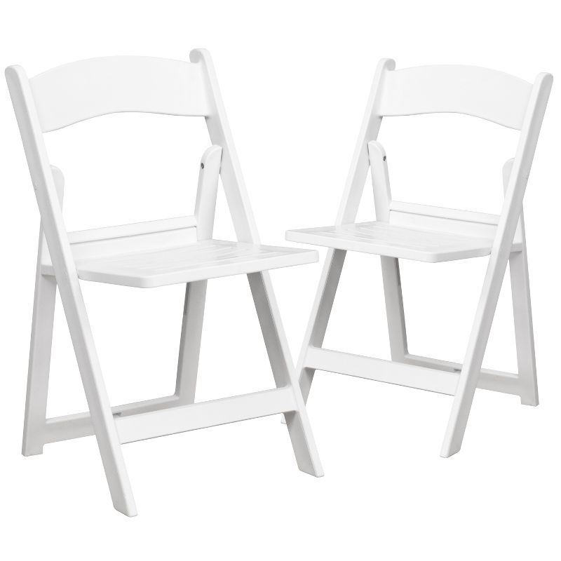 Emma + Oliver 2 Pack White Resin Slatted Folding Chairs