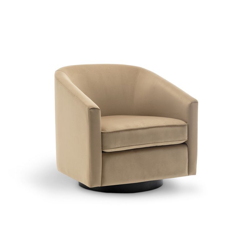 Brown Velvet Swivel Barrel Chair with Metal Base