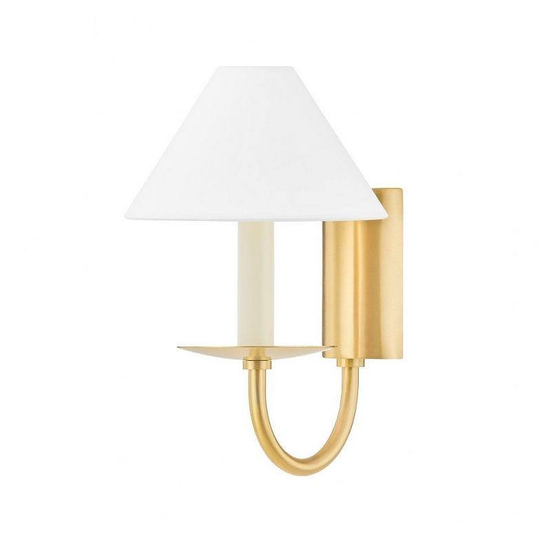 Aged Brass and White Linen 1-Light Sconce