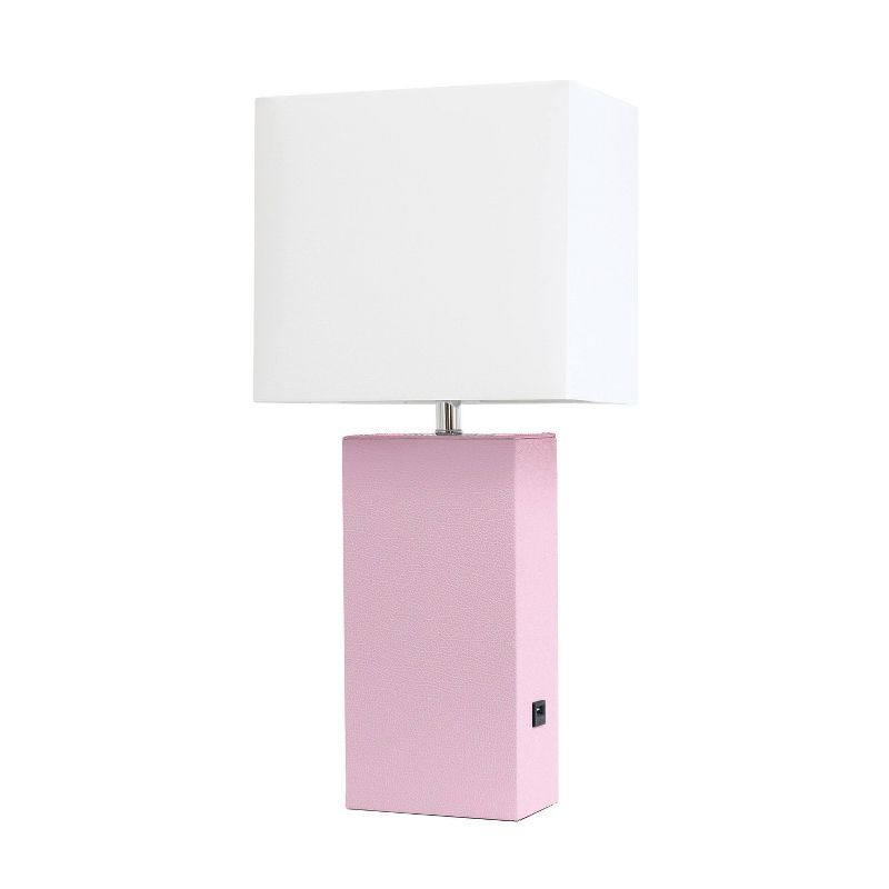 Lexington 21" Blush Pink Leather Base Modern Nightstand Lamp with USB Port