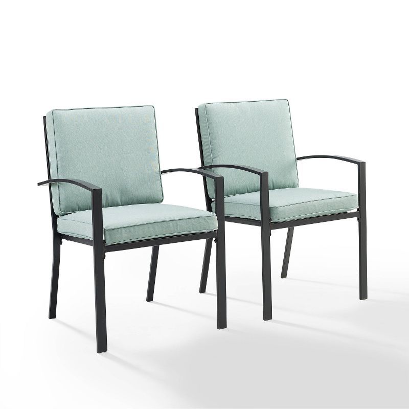 Kaplan Outdoor Dining Chairs with Green Cushions, Set of 2