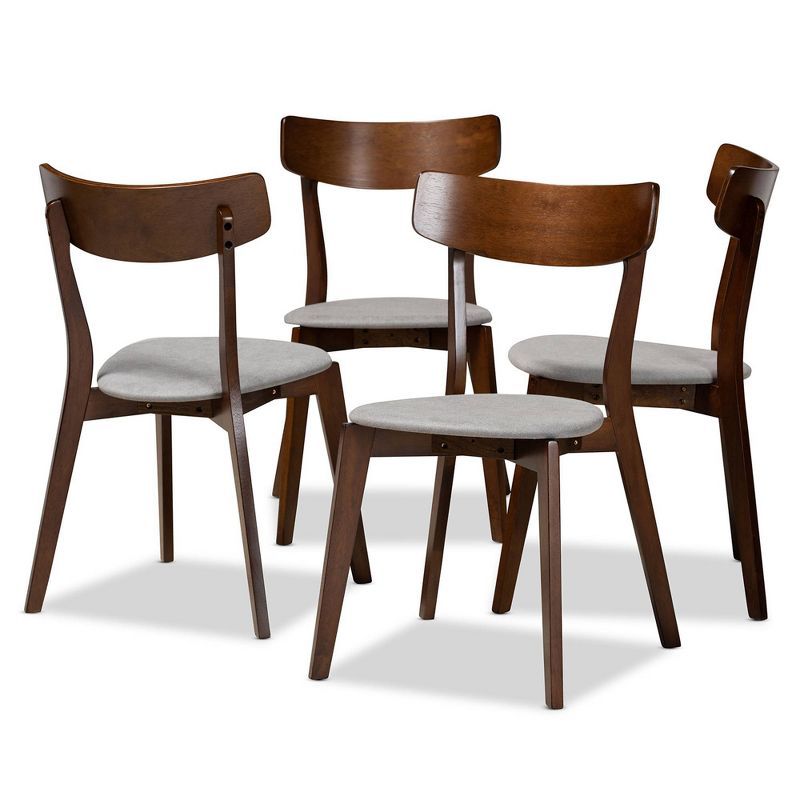 Set of 4 Light Grey Upholstered Walnut Wood Dining Chairs