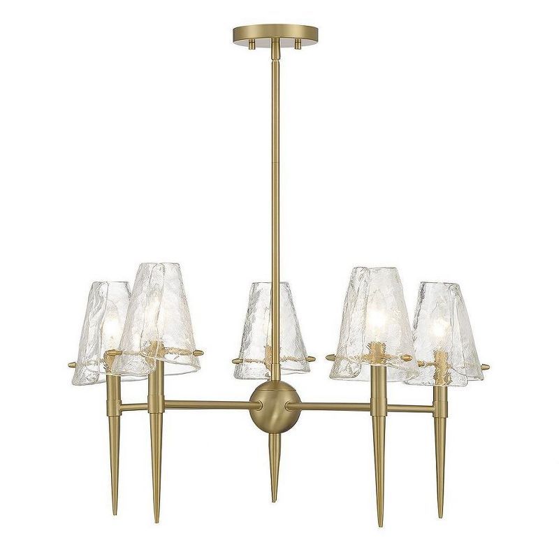 Warm Brass 5-Light Chandelier with Handmade Glass Shades