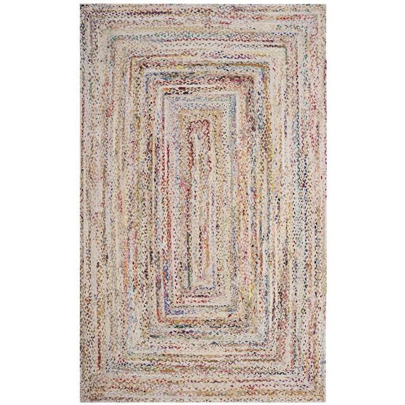 Ivory and Multicolor Braided Wool Cotton Area Rug