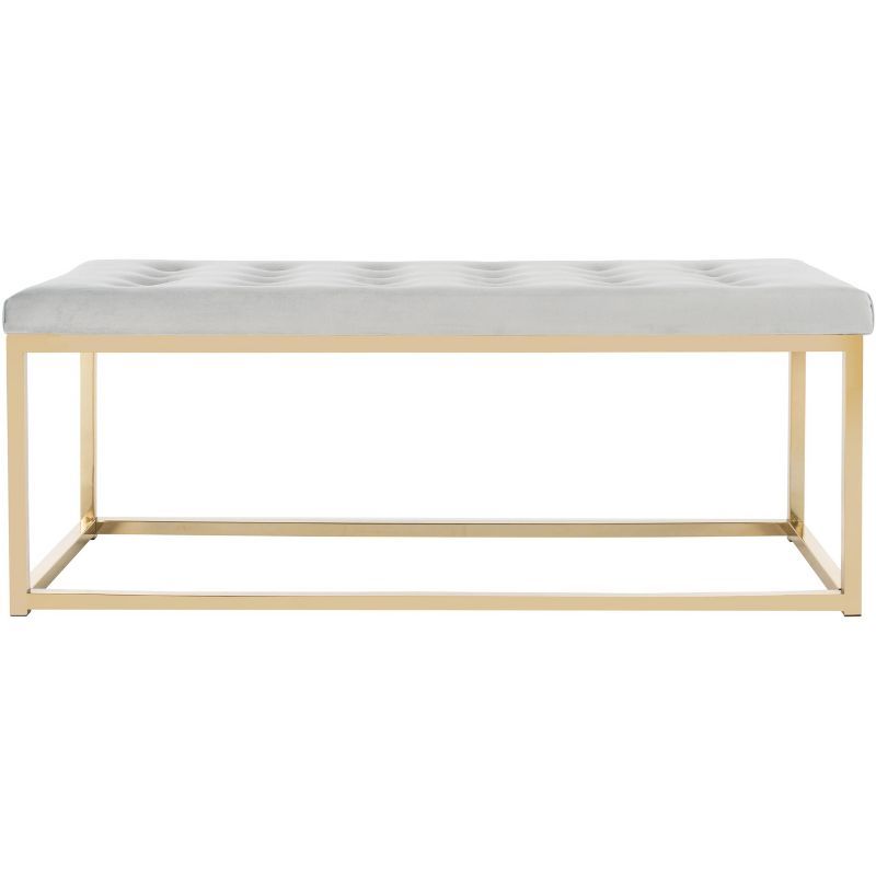 Reynolds Transitional 48" Grey Velvet Storage Bench with Brass Legs