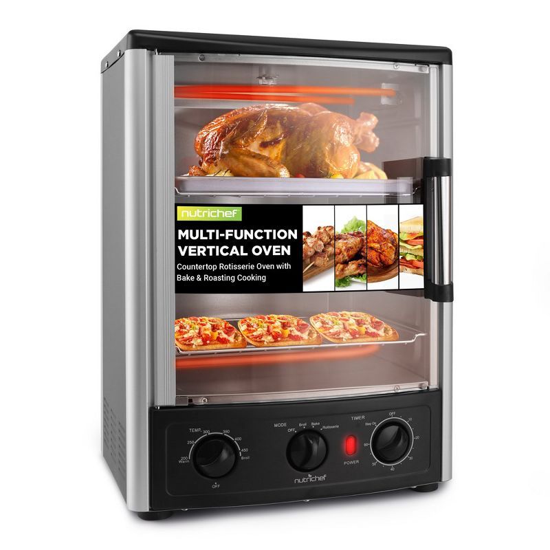 Nutrichef Stainless Steel Vertical Countertop Rotisserie Oven with Adjustable Settings