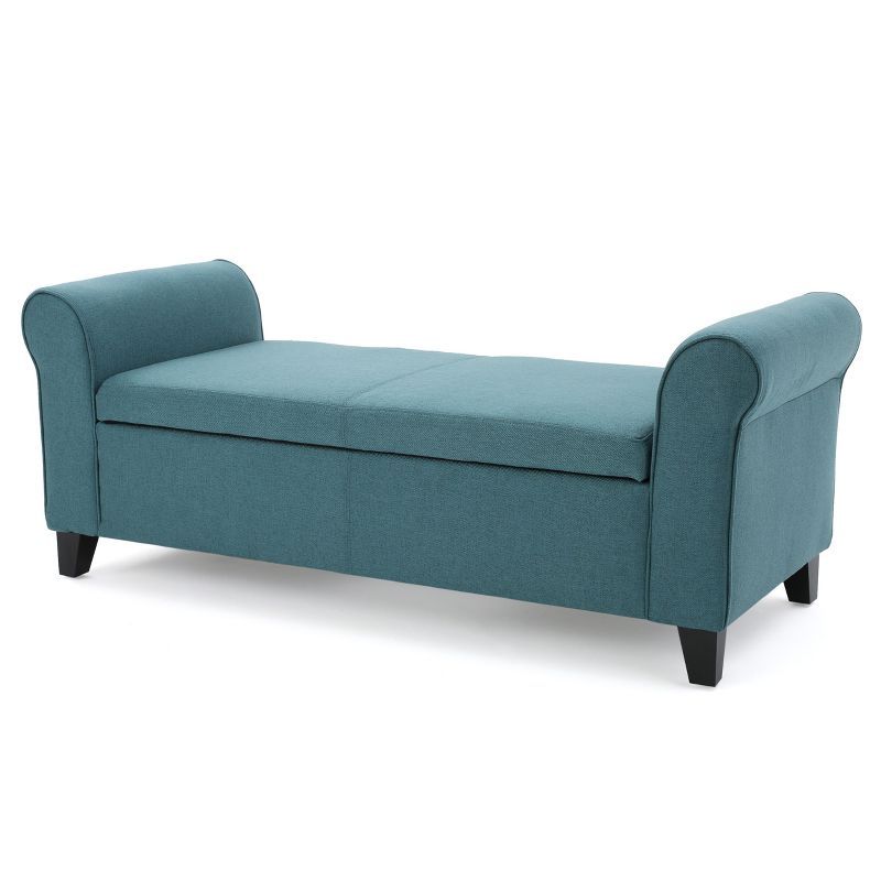 Darrington Dark Teal Fabric Rolled Arm Storage Ottoman Bench