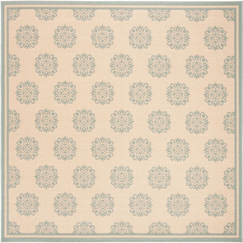 Aqua and Cream 4' x 4' Square Washable Area Rug