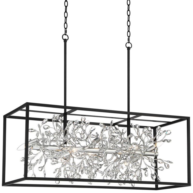 Carrine Contemporary Black Crystal 46" Linear Pendant Chandelier