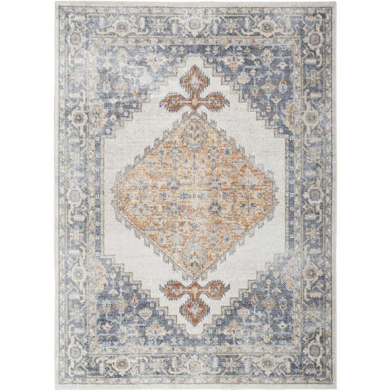 Grey and Gold 4' x 6' Medallion Washable Area Rug