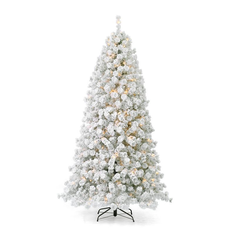 7.5ft Flocked Fir Christmas Tree with Warm White LED Lights