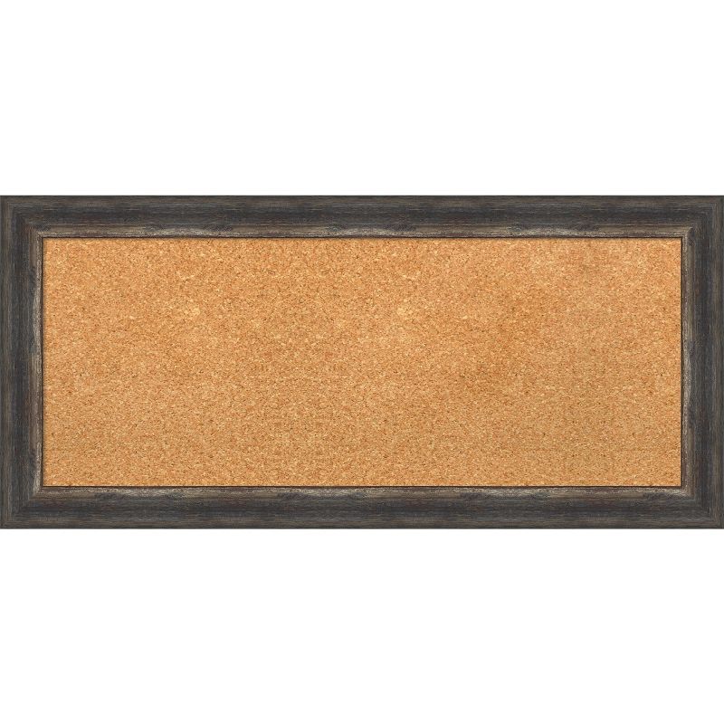 Natural Cork Board with Bark Rustic Char Narrow Frame, 36" x 18"